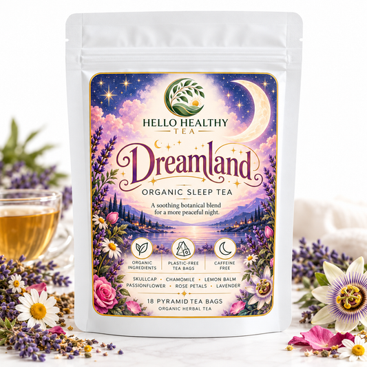 Dreamland Organic Sleep Tea | Calming Herbal Bedtime Tea – 18 Plastic-Free Pyramid Tea Bags