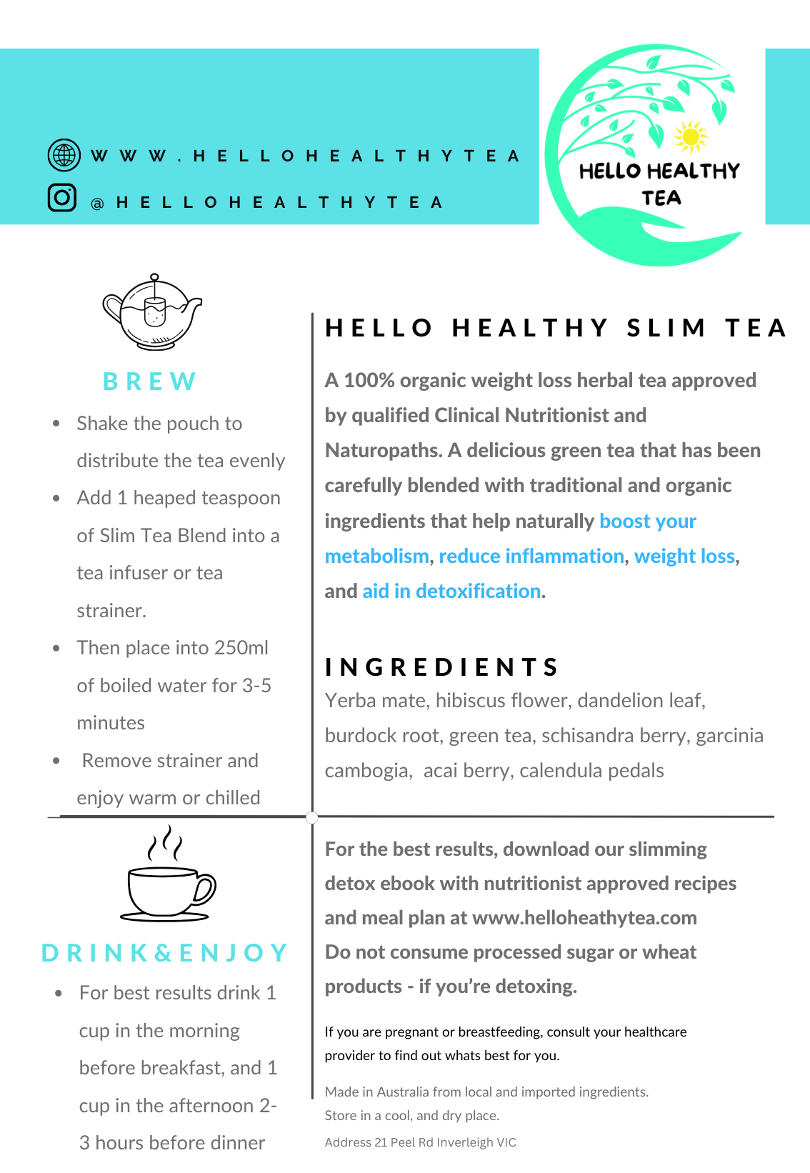 14 Day Hello Healthy Slim Tea Program (45g x2)